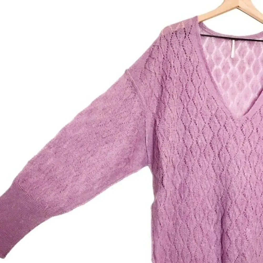 New! Free People Say Hello Wool Alpaca Knit Open Stitch Oversized Sweater
